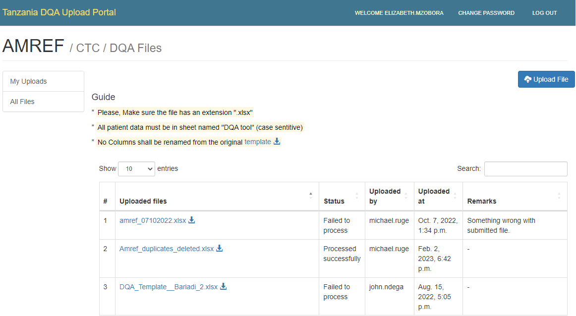 Data Quality Upload Portal